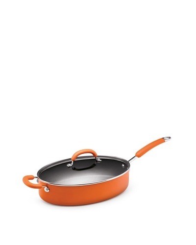 Rachael Ray Porcelain Enamel Nonstick 5-Quart Oval Saute Pan with Glass Lid, Orange