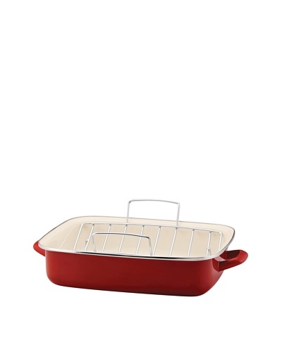 Rachael Ray Enamel on Steel Roaster with V-Shape Rack [Red]