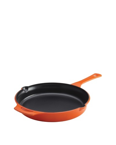 Rachael Ray Cast Iron 12 Skillet with Helper Handle and 2 Pour Spouts, Orange