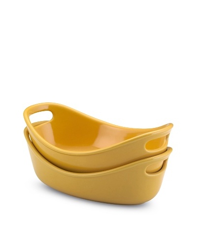 Rachael Ray Bubble and Brown Set of 2 Stoneware 12-Oz. Au Gratin Dishes [Yellow]