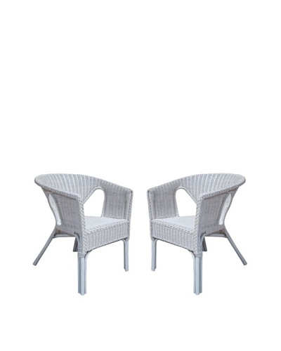 Rattan Living Set of 2 Wicker Chairs, White