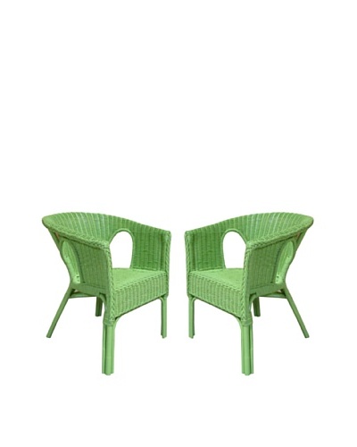 Rattan Living Set of 2 Wicker Chairs, Green