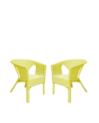 Rattan Living Set of 2 Wicker Chairs, Yellow