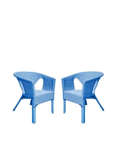 Rattan Living Set of 2 Wicker Chairs, Blue