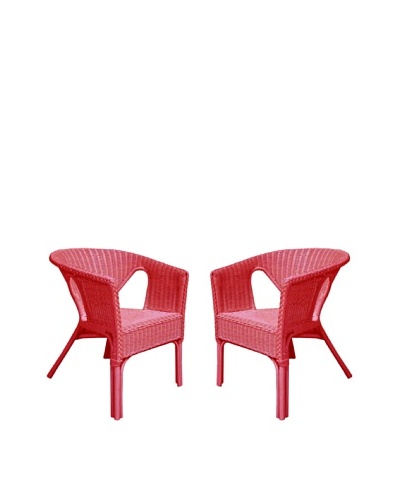 Rattan Living Set of 2 Wicker Chairs, Red