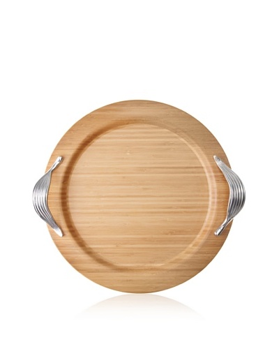 Reed & Barton Bamboo Garden Round Bamboo Tray with Aluminum Handles, Natural/Silver