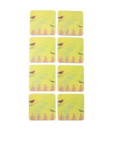 rockflowerpaper Set of 8 Warbler On Buddha Coasters