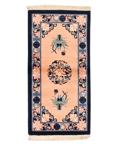 Roubini Chinese Wool Rug With Antique Finish, Peach/Navy, 4′ 2″ x 2′ 2″