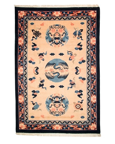 Roubini Chinese Antique Finish Rug, Peach/Navy, 6′ 2″ x 9′