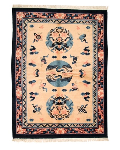 Roubini Chinese Wool Rug With Antique Finish, Peach/Blue, 7′ 6″ x 5′ 6″