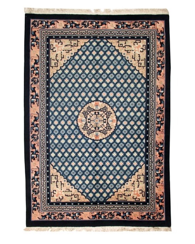 Roubini Chinese Wool Rug With Antique Finish, Peach/Navy, 9' x 6' 3