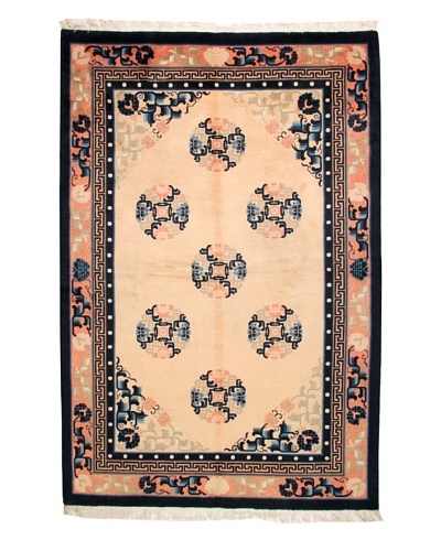 Roubini Antique Finish Chinese Rug, Peach/Navy, 9′ x 6′