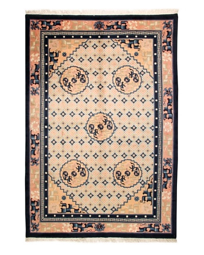 Roubini Antique Finish Chinese Rug, Peach/Cream, Navy, 9' x 6' 2