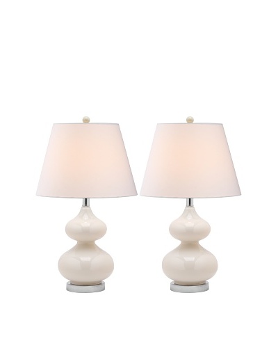 Safavieh Set of 2 Eva Double Gourd Glass Table Lamps, White