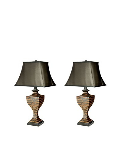 Safavieh Set of 2 Sahara Safari Lamps, Black Neck with Black Satin  Shade
