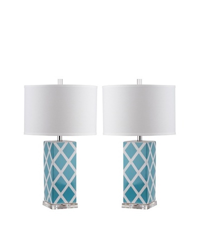 Safavieh Set of 2 Garden Lattice Table Lamps, Light Blue