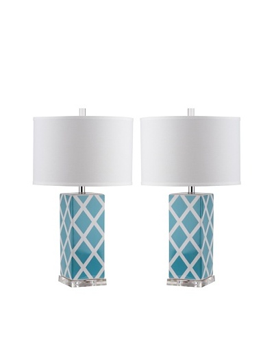 Safavieh Set of 2 Garden Lattice Table Lamps, Light Blue