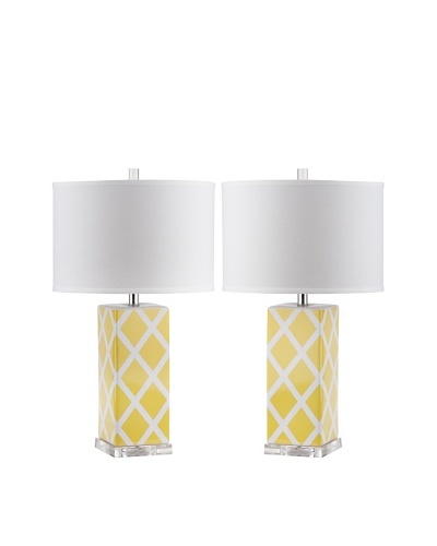 Safavieh Set of 2 Garden Lattice Table Lamps, Yellow