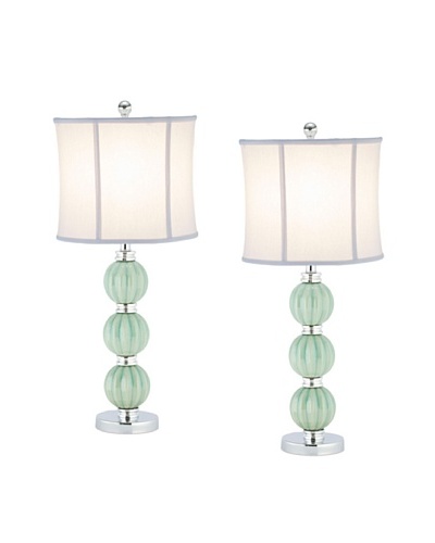 Safavieh Stephanie Green Globe Lamp, Set Of 2, Silver Neck And Base With White Linen Shade
