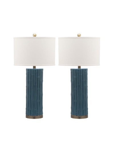 Safavieh Set of 2 Bamboo Column Table Lamps, Light Blue