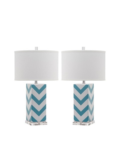 Safavieh Set of 2 Chevron Stripe Table Lamps, Light Blue