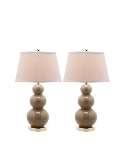 Safavieh Set of 2 Pamela Triple Gourd Ceramic Lamps, Gold Base and Neck with Taupe Shade