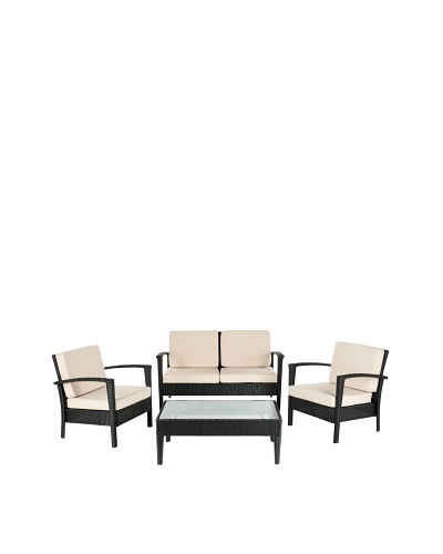 Safavieh Piscataway 4-Piece Rattan Set, Black/Crème