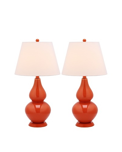 Safavieh Set of 2 Cybil Double Gourd Lamps, Blood Orange