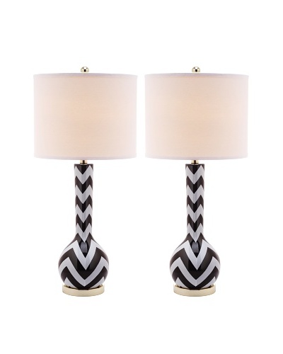 Safavieh Set of 2 Chevron Long Neck Ceramic Lamps, Black