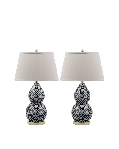 Safavieh Set of 2 Gourd Decal Lamps, Black/White/Gold