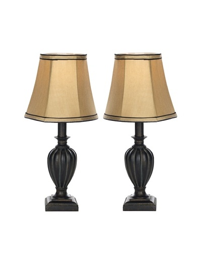 Safavieh Set of 2 Mini Table Lamps, Bavaria Cream Round Bell Shade, Black, Beige Shade