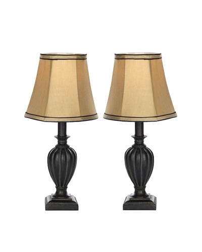 Safavieh Set of 2 Mini Table Lamps, Bavaria Cream Round Bell Shade, Black, Beige Shade