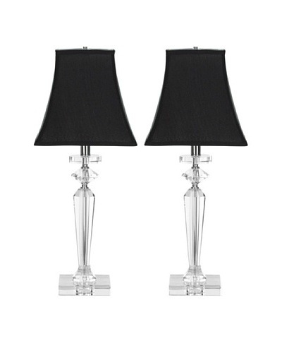Safavieh Set of 2 Harlow Crystal Table Lamps, Silver Neck with Clear/ Black Shade