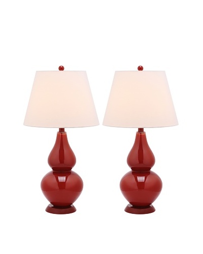 Safavieh Set of 2 Cybil Double Gourd Lamps, Chinese Red