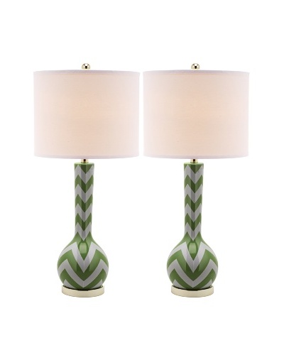 Safavieh Set of 2 Chevron Long Neck Ceramic Lamps, Fern Green
