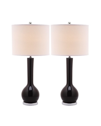 Safavieh Mae Long Neck Ceramic Table Lamp, Set Of 2, Silver Base And Neck With Black Shade