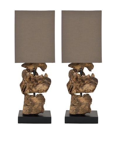 Safavieh Set of 2 Oregon Root Mini Table Lamp, Natural With Natural; Brown Shade