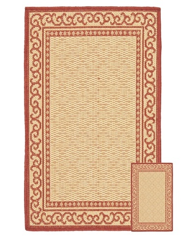 Safavieh Set of 2 Courtyard Indoor/Outdoor Rugs, Natural/Red, 6' 6 x 9' 6/1' 8 x 2' 8