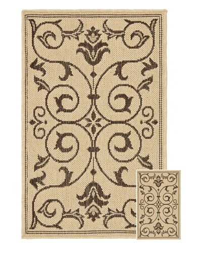 Safavieh Set of 2 Courtyard Indoor/Outdoor Rugs, Natural/Chocolate, 6' 6 x 9' 6/1' 8 x 2' 8