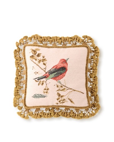 Sally Eckman Roberts Gilded Orange Songbird 14 x 14 Needlepoint Pillow