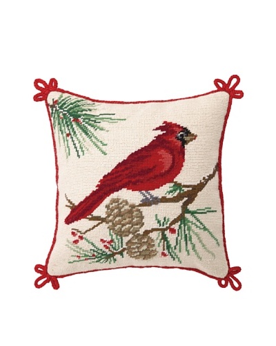 Sally Eckman Roberts Snowbirds Needlepoint Pillow Cardinal, Red, 12″ X 12″