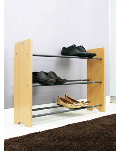 Samsonite 3-Tier Expandable Shoe Rack with Wood Ends, Grey/Natural