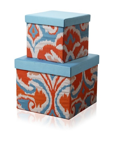 Sandy Wilson Ikat 2-Piece Set Square Appliqué Box, Blue