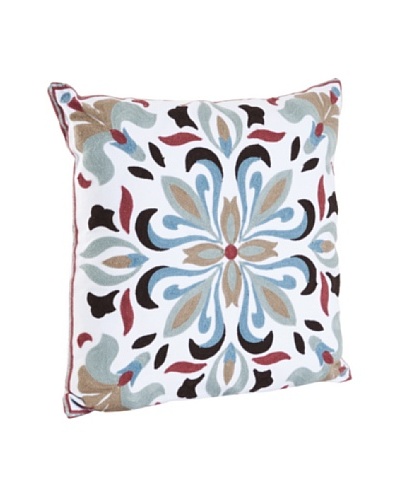 Saro Lifestyle Aqua Crewel Work Pillow