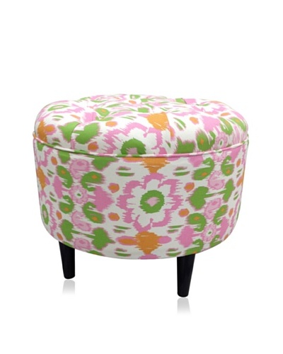 Sole Designs Daisy Flora Round Ottoman, Pink/Green/White