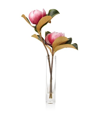 Winward Faux Magnolia in Rectangle Vase, Fuchsia