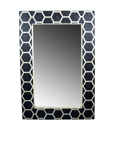 Shine Creations International Honeycomb Mirror with Black and Bone Inlay Frame