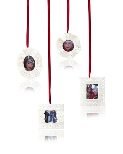 Shiraleah Assorted Set of 4 Hand-Carved Bone Photo Frame Ornaments