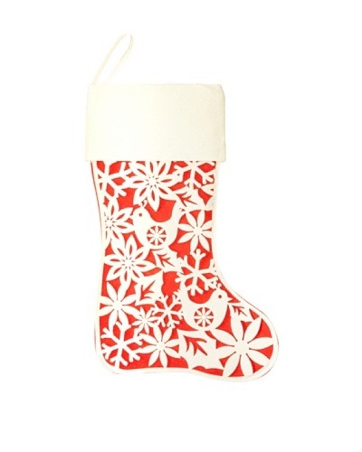 Shiraleah Holiday Spirit Stocking, Ivory/Red