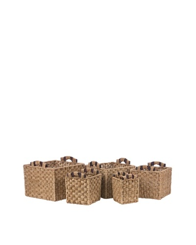 Skalny Set of 5 Seagrass and Wood Storage Baskets